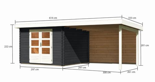 dřevěný domek KARIBU BASTRUP 5 + přístavek 300 cm včetně zadní stěny (33028) antracit