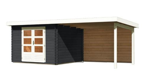dřevěný domek KARIBU BASTRUP 5 + přístavek 300 cm včetně zadní stěny (38768) šedý LG2933