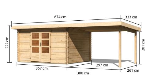 dřevěný domek KARIBU BASTRUP 7 + přístavek 300 cm (73308) natur