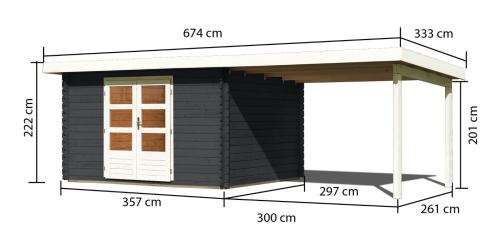 dřevěný domek KARIBU BASTRUP 7 + přístavek 300 cm (33029) antracit