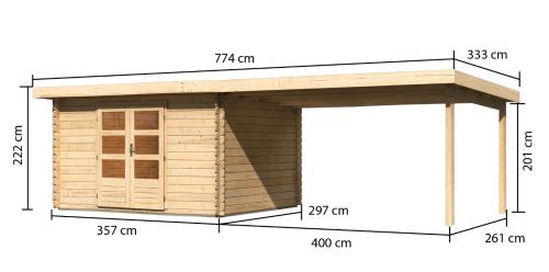 dřevěný domek KARIBU BASTRUP 7 + přístavek 400 cm (77807) natur