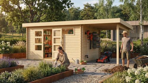 dřevěný domek KARIBU BASTRUP 8 + přístavek 200cm (78675) natur