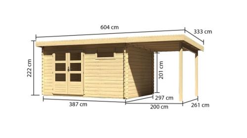 dřevěný domek KARIBU BASTRUP 8 + přístavek 200cm (78675) natur