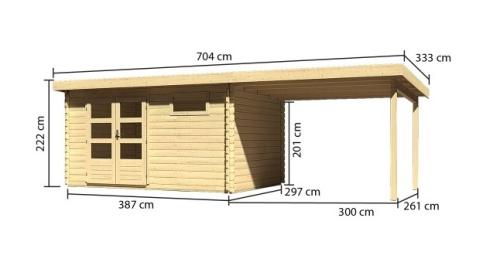 dřevěný domek KARIBU BASTRUP 8 + přístavek 300cm (79315) natur