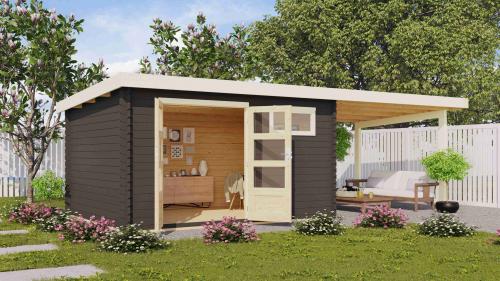 dřevěný domek KARIBU BASTRUP 8 + přístavek 300cm (38769) terragrau