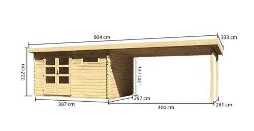 dřevěný domek KARIBU BASTRUP 8 + přístavek 400cm (78678) natur