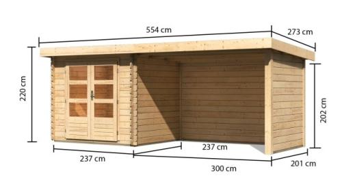 dřevěný domek KARIBU BASTRUP 2 + přístavek 300 cm včetně zadní a boční stěny (91531) natur