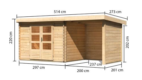 dřevěný domek KARIBU BASTRUP 3 + přístavek 200 cm včetně zadní a boční stěny (73330) natur