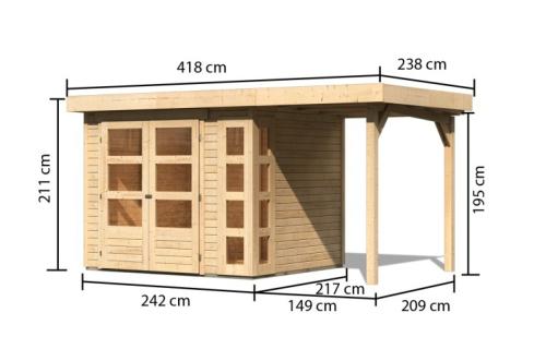dřevěný domek KARIBU KERKO 3 + přístavek 150 cm (23507) natur