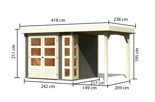 dřevěný domek KARIBU KERKO 3 + přístavek 150 cm (23515) terragrau