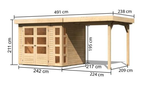 drevený domček KARIBU KERKO 3 + prístavok 240 cm (82932) natur
