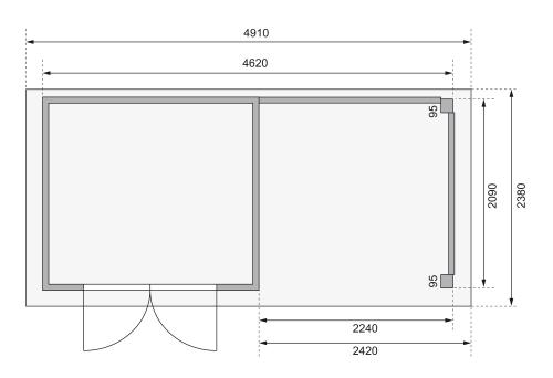 dřevěný domek KARIBU KERKO 3 + přístavek 240 cm včetně zadní a boční stěny (82935) terragrau