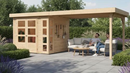 dřevěný domek KARIBU KERKO 3 + přístavek 280 cm (82936) natur