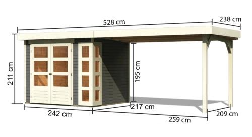 dřevěný domek KARIBU KERKO 3 + přístavek 280 cm (82937) terragrau