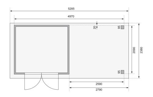 dřevěný domek KARIBU KERKO 3 + přístavek 280 cm včetně zadní stěny (9188) terragrau