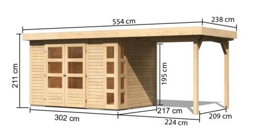 dřevěný domek KARIBU KERKO 4 + přístavek 240 cm (82940) natur