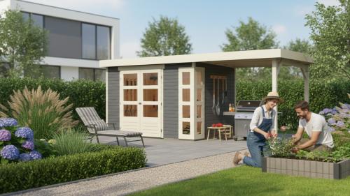 dřevěný domek KARIBU KERKO 4 + přístavek 240 cm (82941) terragrau