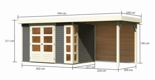 dřevěný domek KARIBU KERKO 4 + přístavek 240 cm včetně zadní stěny (9190) terragrau