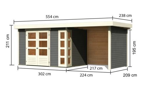 dřevěný domek KARIBU KERKO 4 + přístavek 240 cm včetně zadní a boční stěny (82943) terragrau