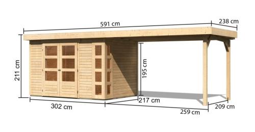 dřevěný domek KARIBU KERKO 4 + přístavek 280 cm (82944) natur