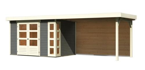 dřevěný domek KARIBU KERKO 4 + přístavek 280 cm včetně zadní stěny (9192) šedý LG2978