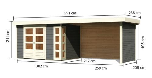 dřevěný domek KARIBU KERKO 4 + přístavek 280 cm včetně zadní a boční stěny (82947) terragrau