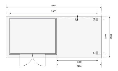 dřevěný domek KARIBU KERKO 4 + přístavek 280 cm včetně zadní a boční stěny (82947) terragrau