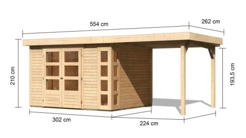 dřevěný domek KARIBU KERKO 5 + přístavek 240 cm (9193) natur