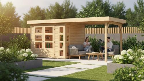 dřevěný domek KARIBU KERKO 5 + přístavek 240 cm (9193) natur