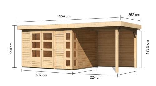 dřevěný domek KARIBU KERKO 5 + přístavek 240 cm včetně zadní stěny (9195) natur