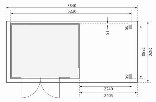 dřevěný domek KARIBU KERKO 5 + přístavek 240 cm včetně zadní stěny (9195) natur