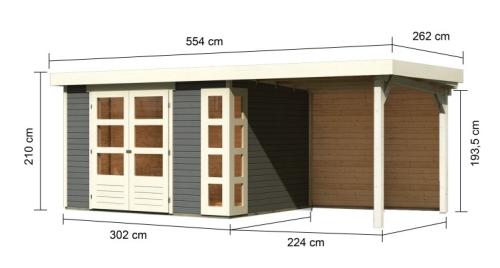 dřevěný domek KARIBU KERKO 5 + přístavek 240 cm včetně zadní stěny (9196) terragrau