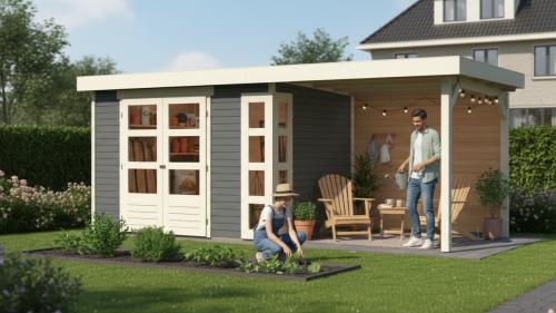 dřevěný domek KARIBU KERKO 5 + přístavek 240 cm včetně zadní stěny (9196) terragrau