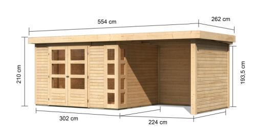 dřevěný domek KARIBU KERKO 5 + přístavek 240 cm včetně zadní a boční stěny (9197) natur