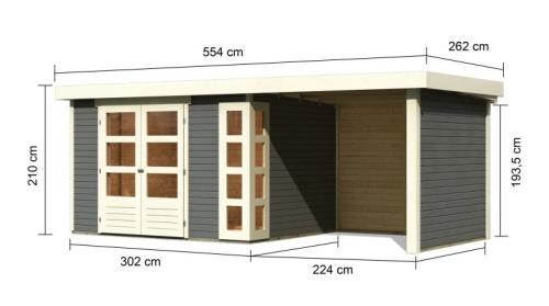 dřevěný domek KARIBU KERKO 5 + přístavek 240 cm včetně zadní a boční stěny (9198) terragrau