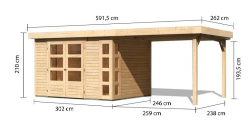 dřevěný domek KARIBU KERKO 5 + přístavek 280 cm (9199) natur
