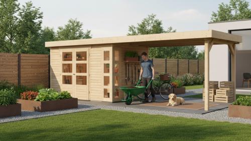 dřevěný domek KARIBU KERKO 5 + přístavek 280 cm (9199) natur