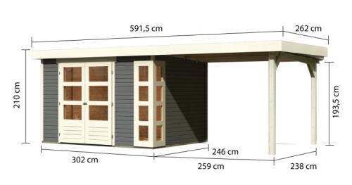 dřevěný domek KARIBU KERKO 5 + přístavek 280 cm (9203) terragrau