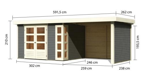 dřevěný domek KARIBU KERKO 5 + přístavek 280 cm včetně zadní a boční stěny (9209) terragrau