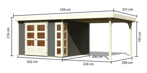 dřevěný domek KARIBU KERKO 6 + přístavek 240 cm (38732) terragrau