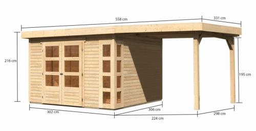 dřevěný domek KARIBU KERKO 6 + přístavek 240 cm včetně zadní stěny (38733) natur