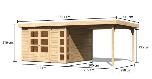 dřevěný domek KARIBU KERKO 6 + přístavek 280 cm (23717) natur