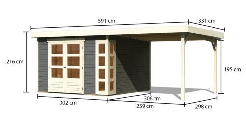 dřevěný domek KARIBU KERKO 6 + přístavek 280 cm (23718) terragrau