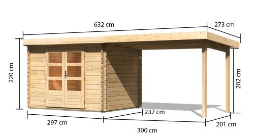 dřevěný domek KARIBU BASTRUP 3 + přístavek 300 cm (91532) natur