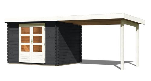 dřevěný domek KARIBU BASTRUP 3 + přístavek 300 cm (33023) antracit LG3008