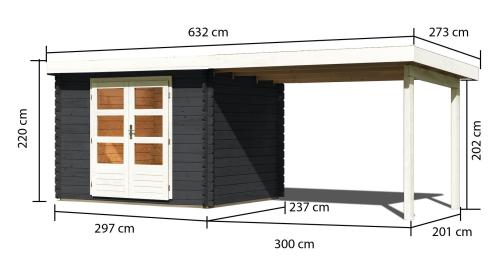 dřevěný domek KARIBU BASTRUP 3 + přístavek 300 cm (33023) antracit