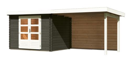 dřevěný domek KARIBU BASTRUP 3 + přístavek 300 cm včetně zadní stěny (38762) šedý LG3010