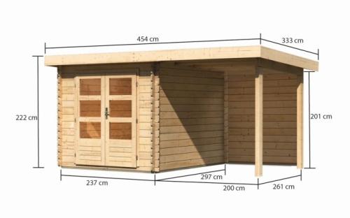 dřevěný domek KARIBU BASTRUP 4 + přístavek 200 cm včetně zadní stěny (9304) natur