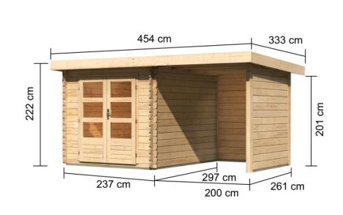 dřevěný domek KARIBU BASTRUP 4 + přístavek 200 cm včetně zadní a boční stěny (77937) natur