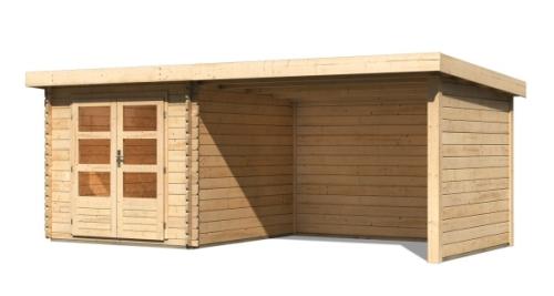 dřevěný domek KARIBU BASTRUP 4 + přístavek 300 cm včetně zadní a boční stěny (73327) natur LG3015